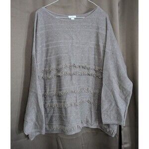J. JILL Sweater Womens Petite XL Brown Mocha Heather Faye Fringed Boat Neck